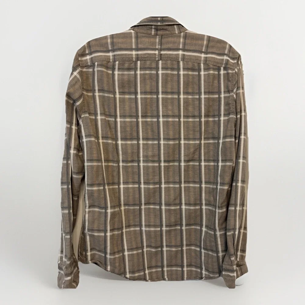 Banana Republic Luxe Flannel Grant Fit Mens Button Up Shirt M Tan Gray Plaid